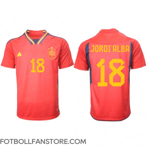 Spanien Jordi Alba #18 Hemma matchtröja VM 2022 Kortärmad Billigt